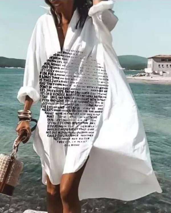 Women's Clothing Spring New Fashion Temperament Print Loose Shirt Dress A Generation