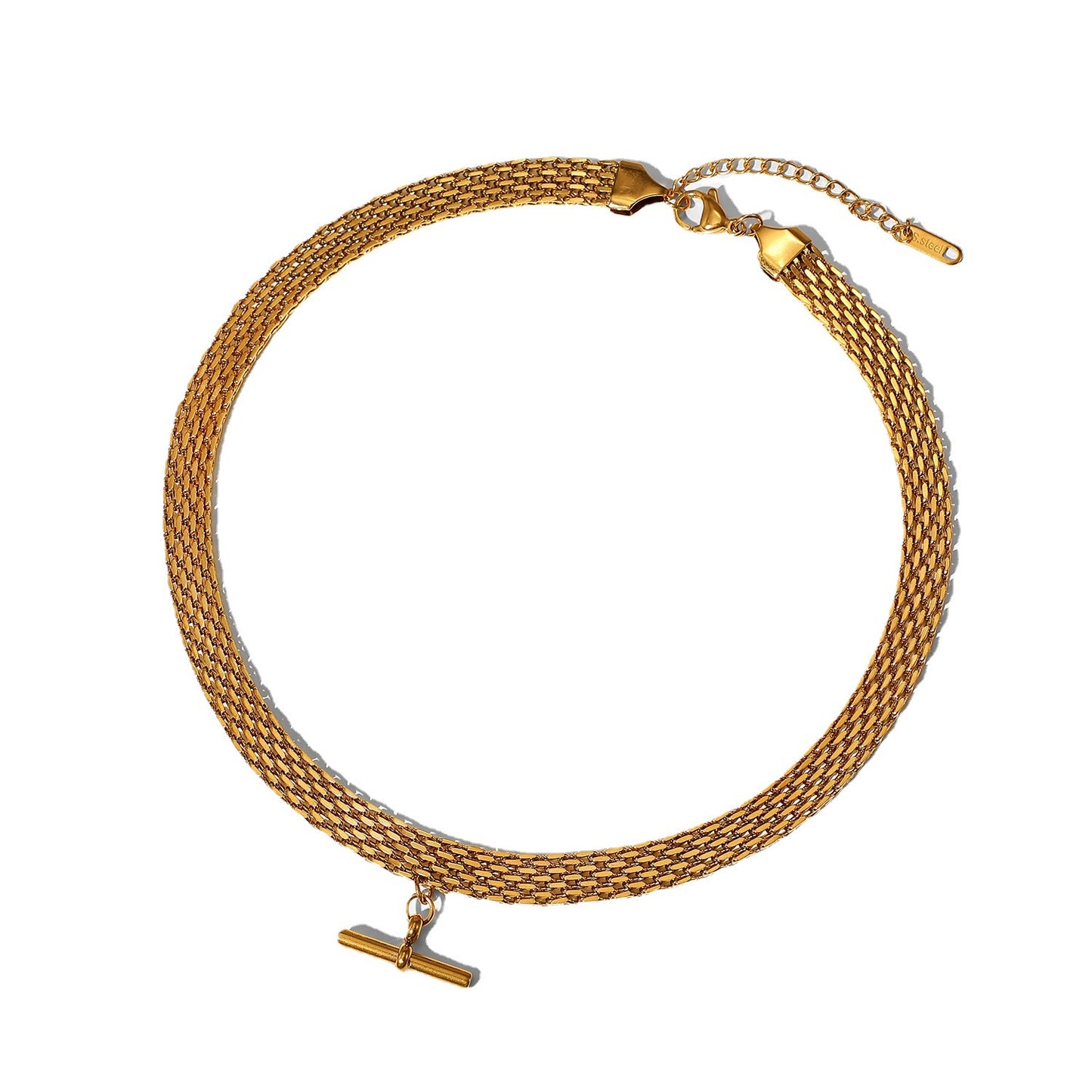 5pcs Punk Hip Hop T-Stick Pendant Watch With Choker Necklace 18K Gold Stainless Steel Collar For Women