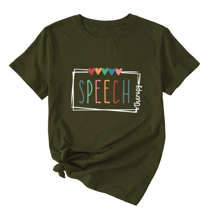Women's Casual Crew-Neck T-Shirt Speech Therapy Loose Short Sleeves
