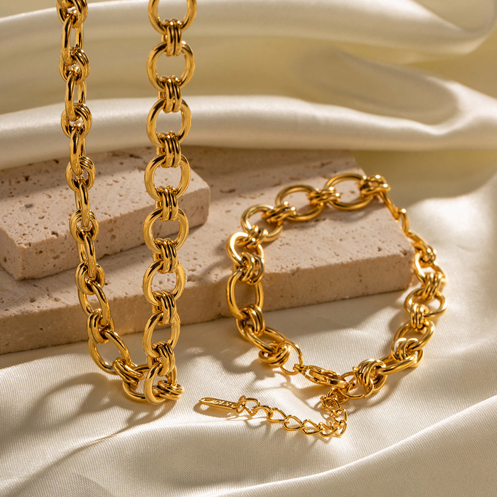 5pcs 18K Gold Plated Chain Stainless Steel Bracelet All-Match Titanium Steel Non-Fading Bracelet Jewelry