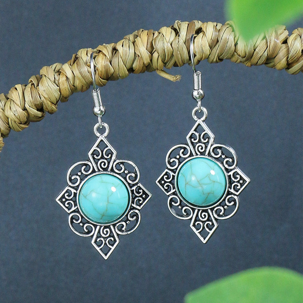 Turquoise Earrings New Bohemian Fringe Earrings Geometric Alloy Retro Style Exaggerated Earrings