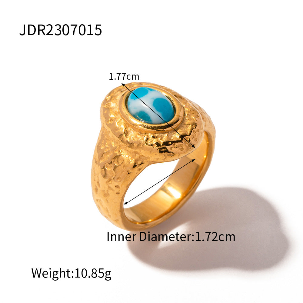 5pcs New Titanium Steel Earrings 18K Gold Stainless Steel Turquoise Hammer With Turquoise Stud Earrings