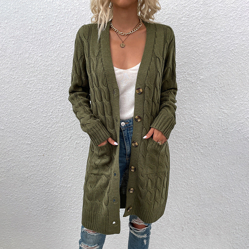 Drizzle Knitwear Autumn And Winter New Long Twist Sweater Women New Button Cardigan