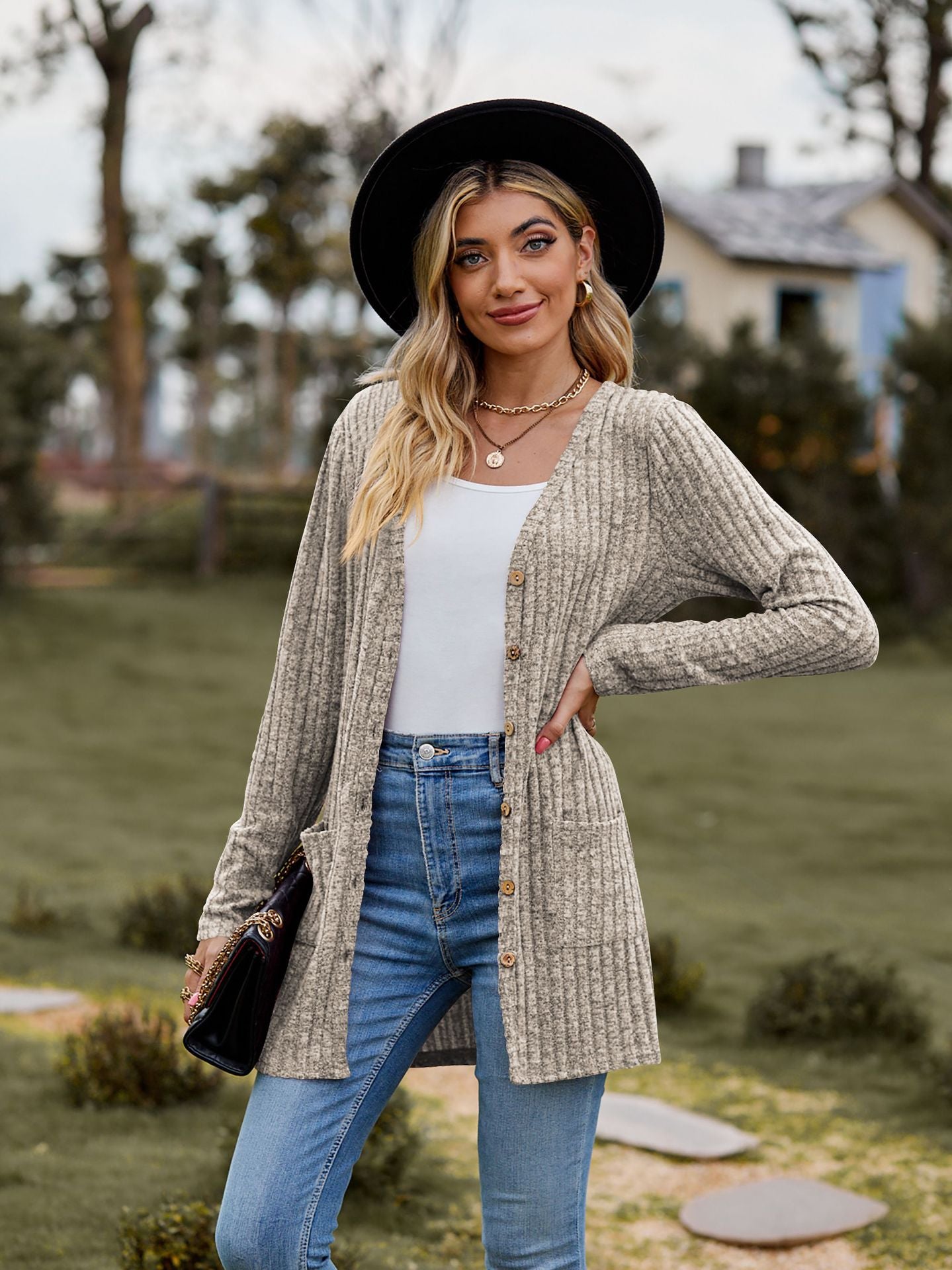 New Fall New Women's Women's Ground Wool Pit Strip Solid Color Long Sleeve Women Cardigan Coat