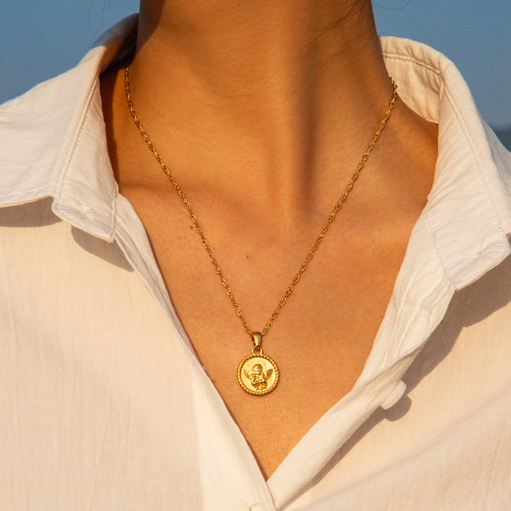 5pcs Fashion Necklace Jewelry 18K Gold Gold Plated Stainless Steel Cupid Angel Pendant Necklace