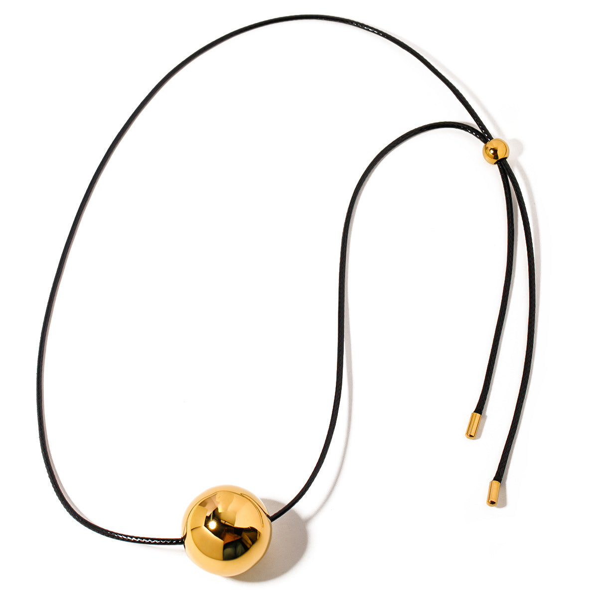 5pcs Necklace 16K Gold Stainless Steel Wax Rope Draw Round Ball Pendant Necklace Necklace Necklace