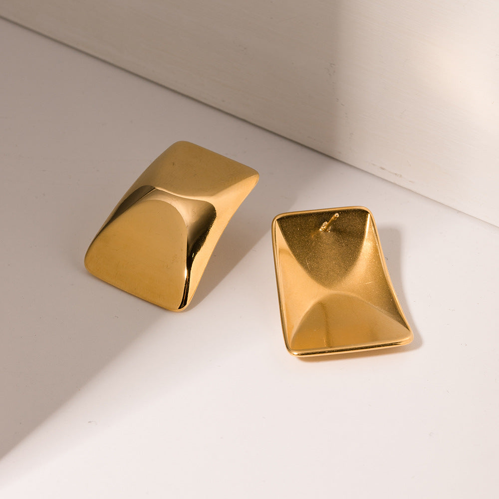 5pcs Titanium Steel Hammer Earrings Stud Earrings 18K Gold Stainless Steel Mirror Square Shaped Rivet Earrings
