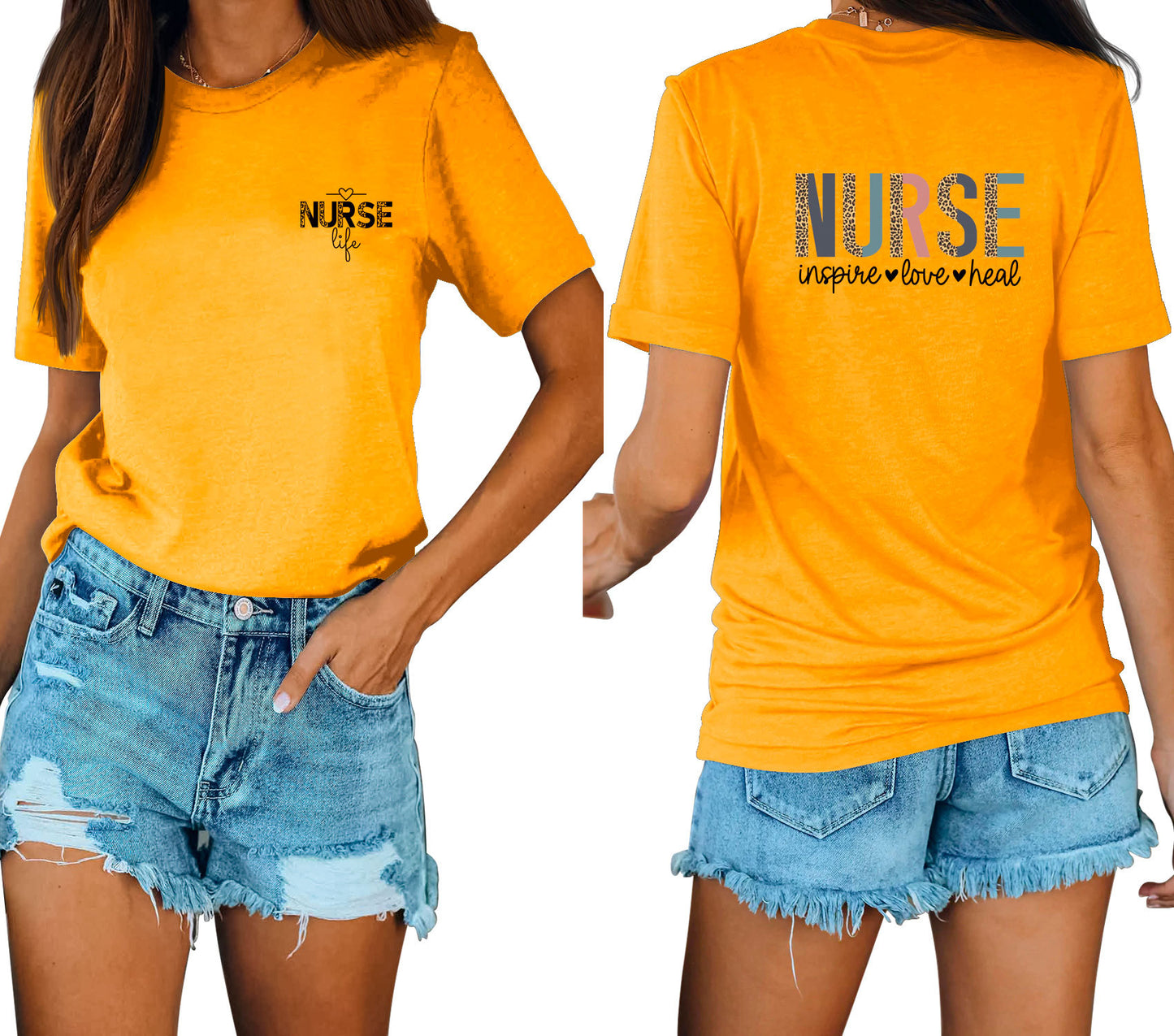 Casual Chic With Front And Rear Print Nurse Inspire Loose Crew Neck Short Sleeves