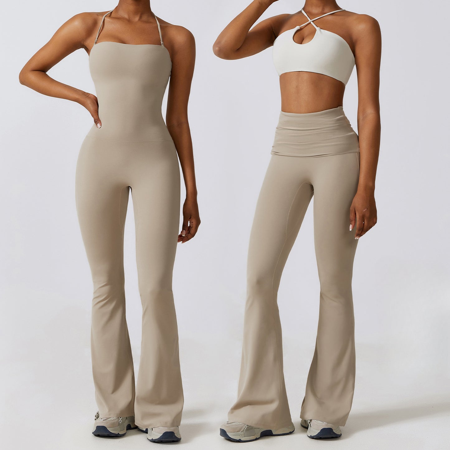 Quick Dry Body-Tight One-Piece Yoga Clothes Naked Casual Sports Fitness Clothes Dance High Waist Micro Flare Pants