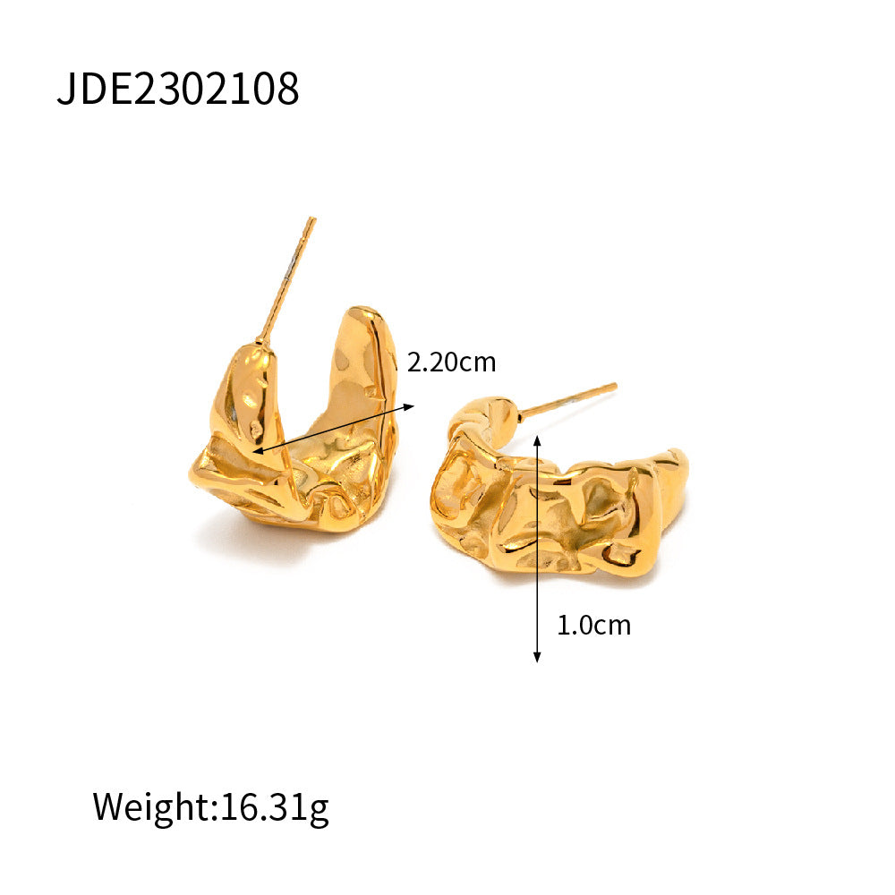 5pcs Earrings 18K Gold Plated Stainless Steel Vintage Lava Earrings Stud Non-Fading Earrings For Women