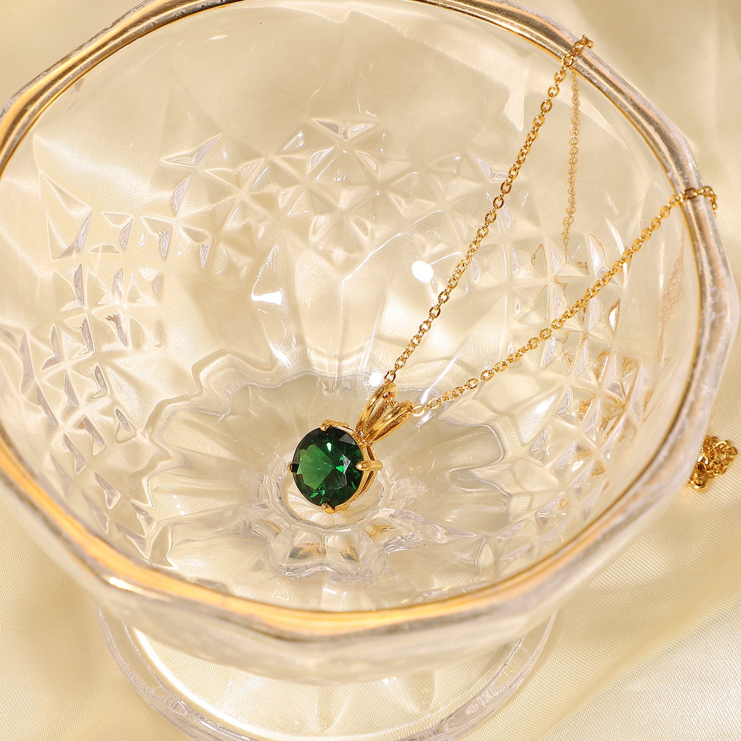 5pcs 18K Gold Plated Stainless Steel Jewelry Without Color Change Round Diamond Pendant Necklace Women's Jewelry