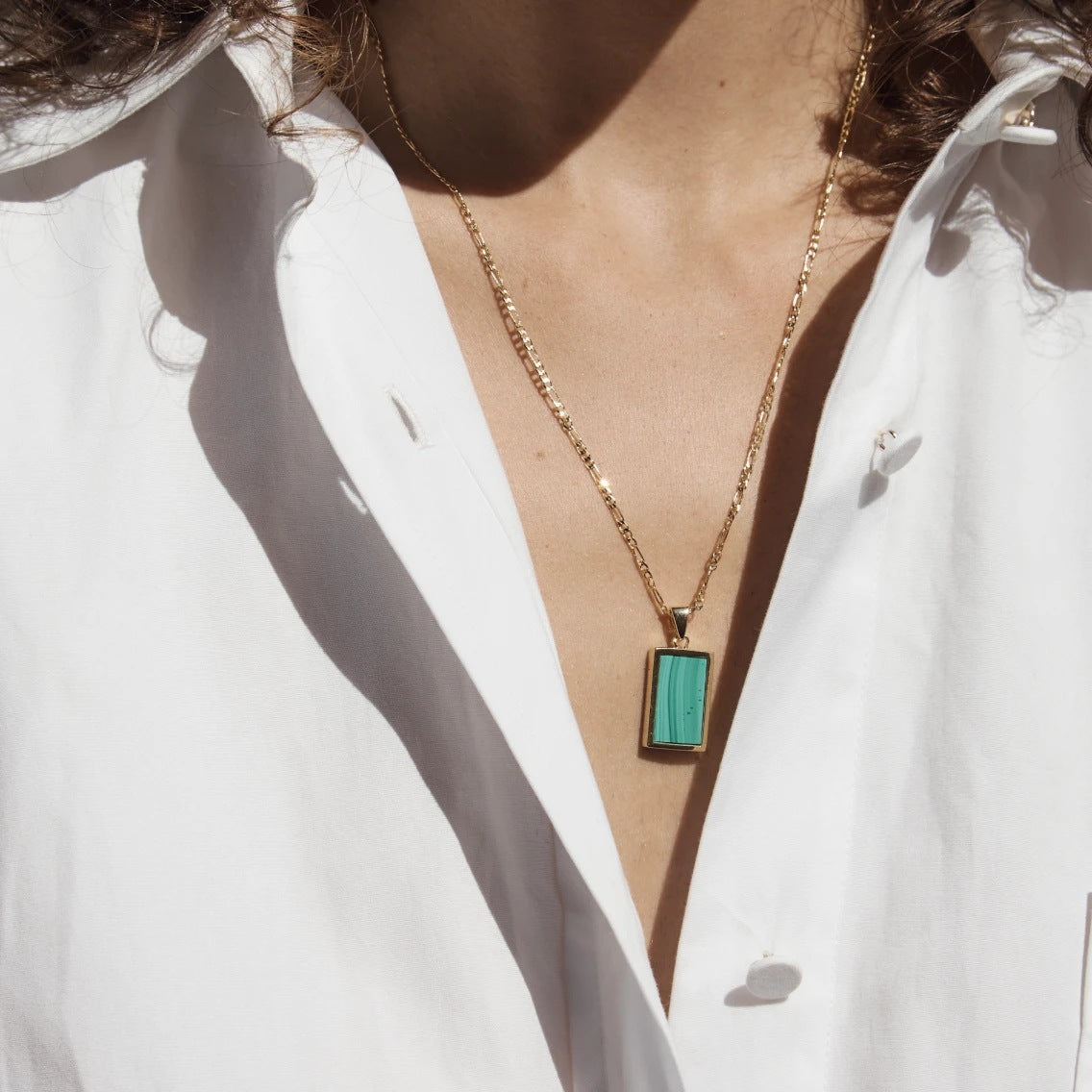 5pcs Accessories Rectangular Abalone Malachite Agate Shell Pendant Necklace Stainless Steel Plated Chain Necklace