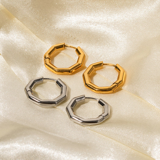 5pcs New Style 18K Gold Stainless Steel Symmetrical Bamboo Hoop Earrings Fashion Design Sense Earrings