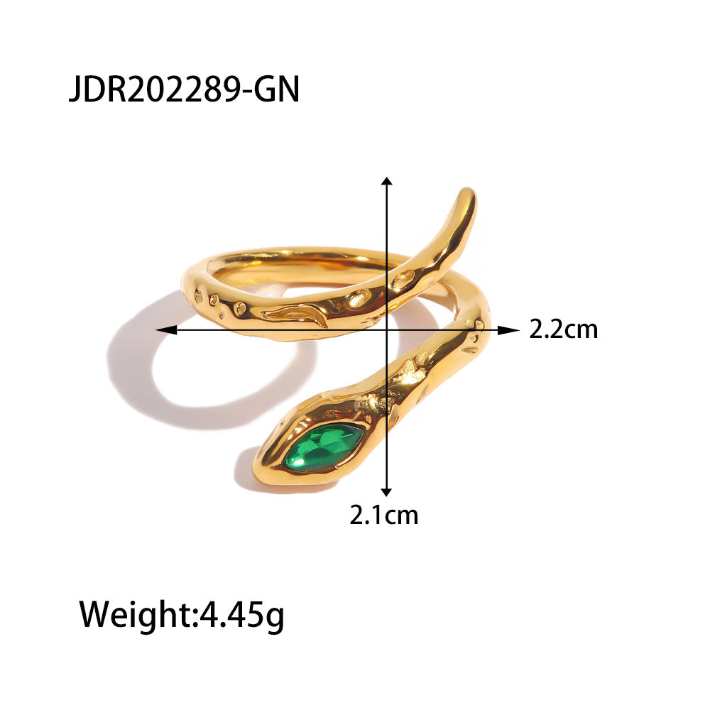 5pcs Niche Design Titanium Steel Index Finger Ring Light Luxury Tide Cold Lava Serpentine Opening Set With White/Green Diamond Ring