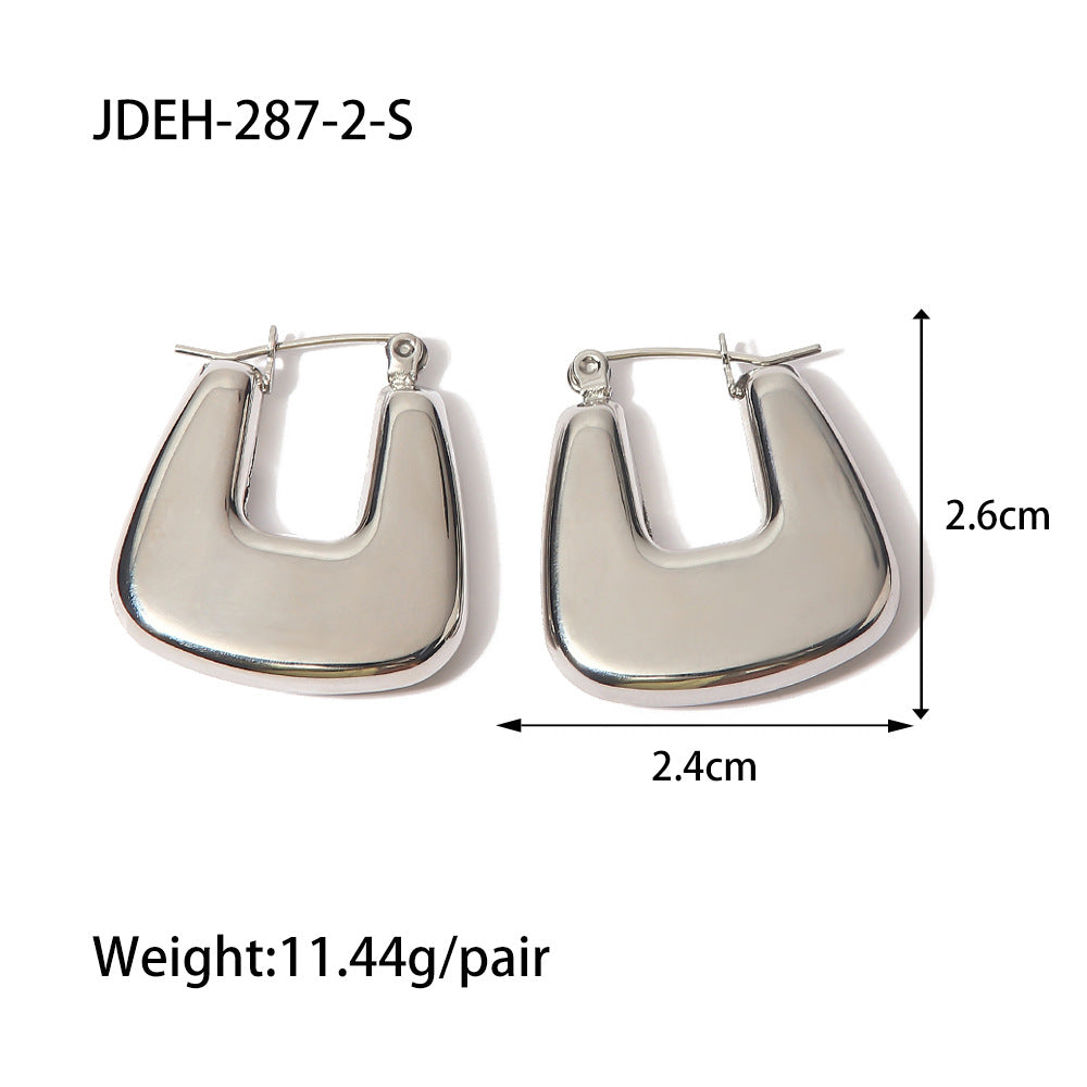 5pcs Steel Color Stainless Steel Smooth Hollow Earrings Blogger With Fashion All Round Hoop Earrings Girl
