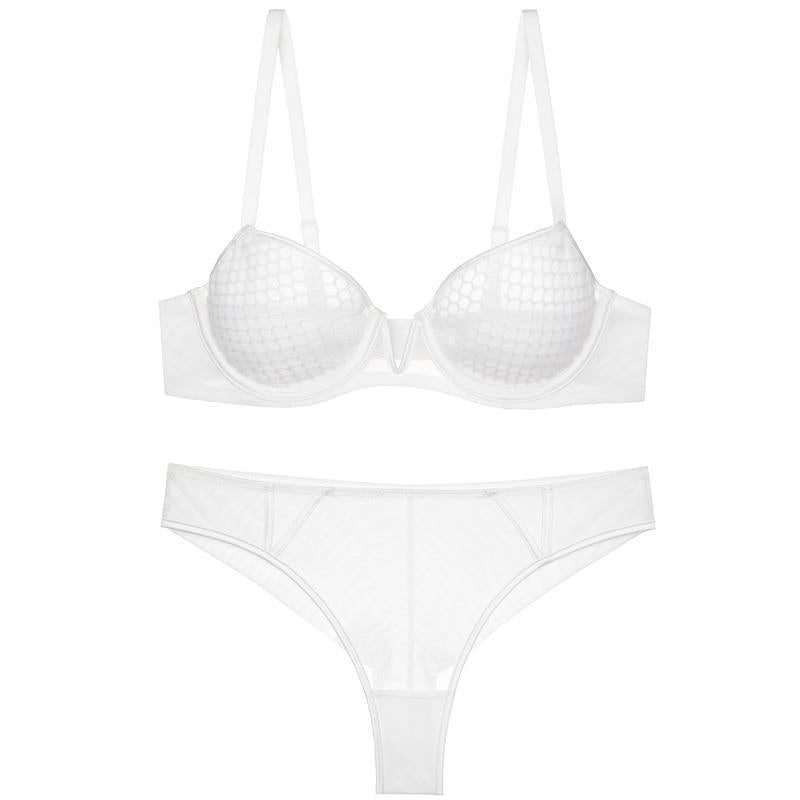 Lace Underwear Sexy Honeycomb Print Ultra-Thin Soft Underwire Bra Big Chest Small Big Size Bra Set
