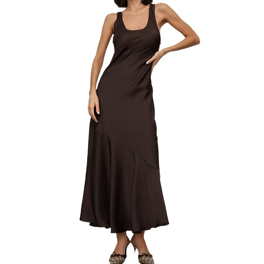 Spring And Summer New Color Satin Satin Dress Small Temperament Long Skirt Women Commute