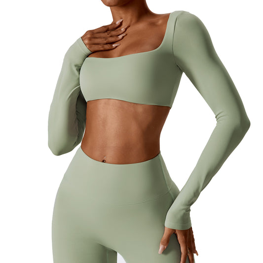 Sexy Naked Long Sleeve Yoga Clothes Outdoor Running T-Shirt Quick Drying Tight Fitness Clothes Top