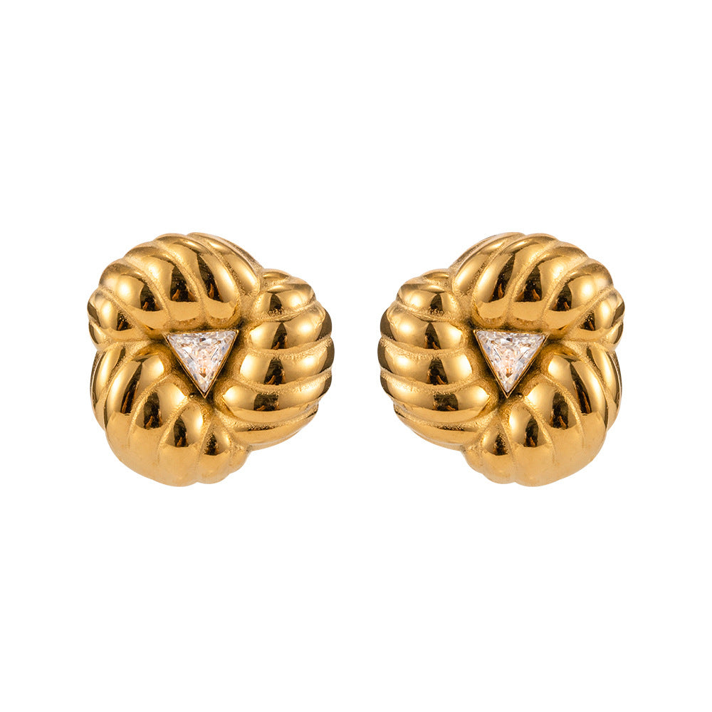 5pcs Geometric Premium Sense 18K Gold Stainless Steel Zircon Retro Set Zircon Petal Earrings