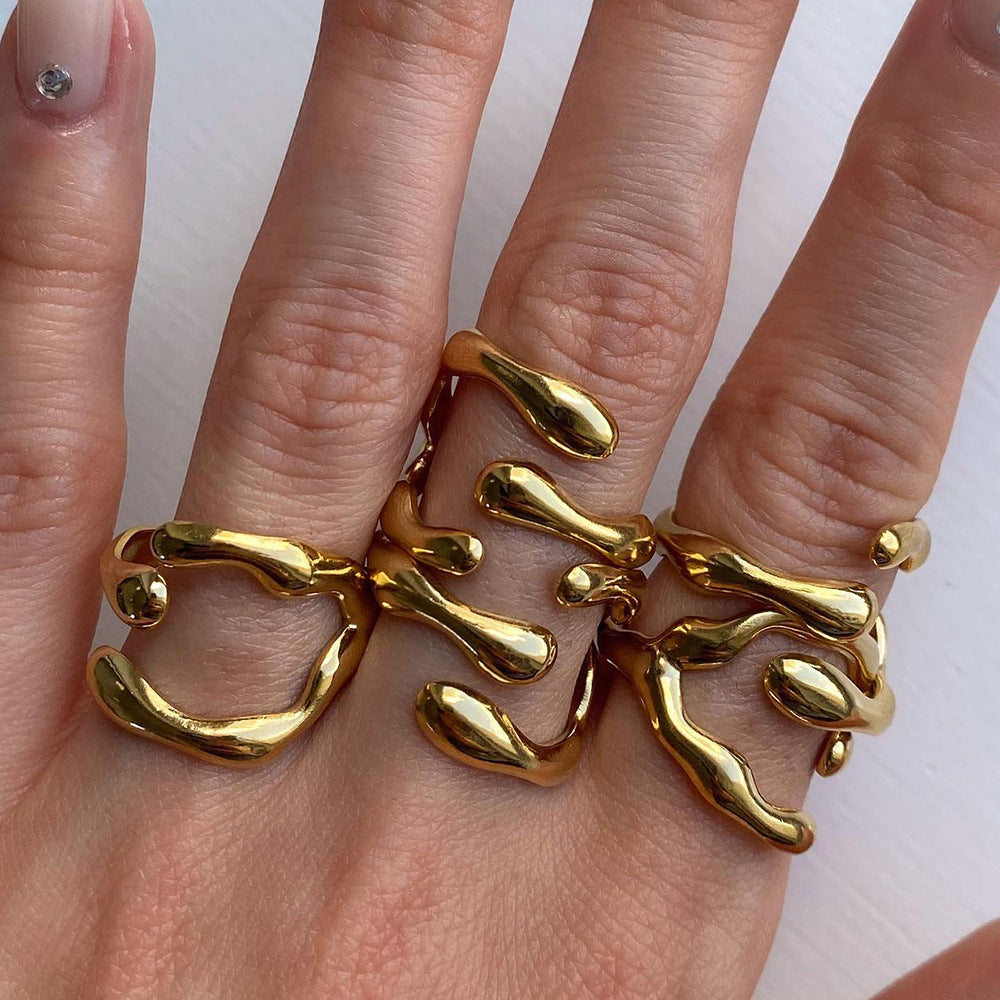 5pcs No Irregular Geometric Lines Ring Female Personality Hip Hop Opening Adjustable Index Finger Ring Couple Ring