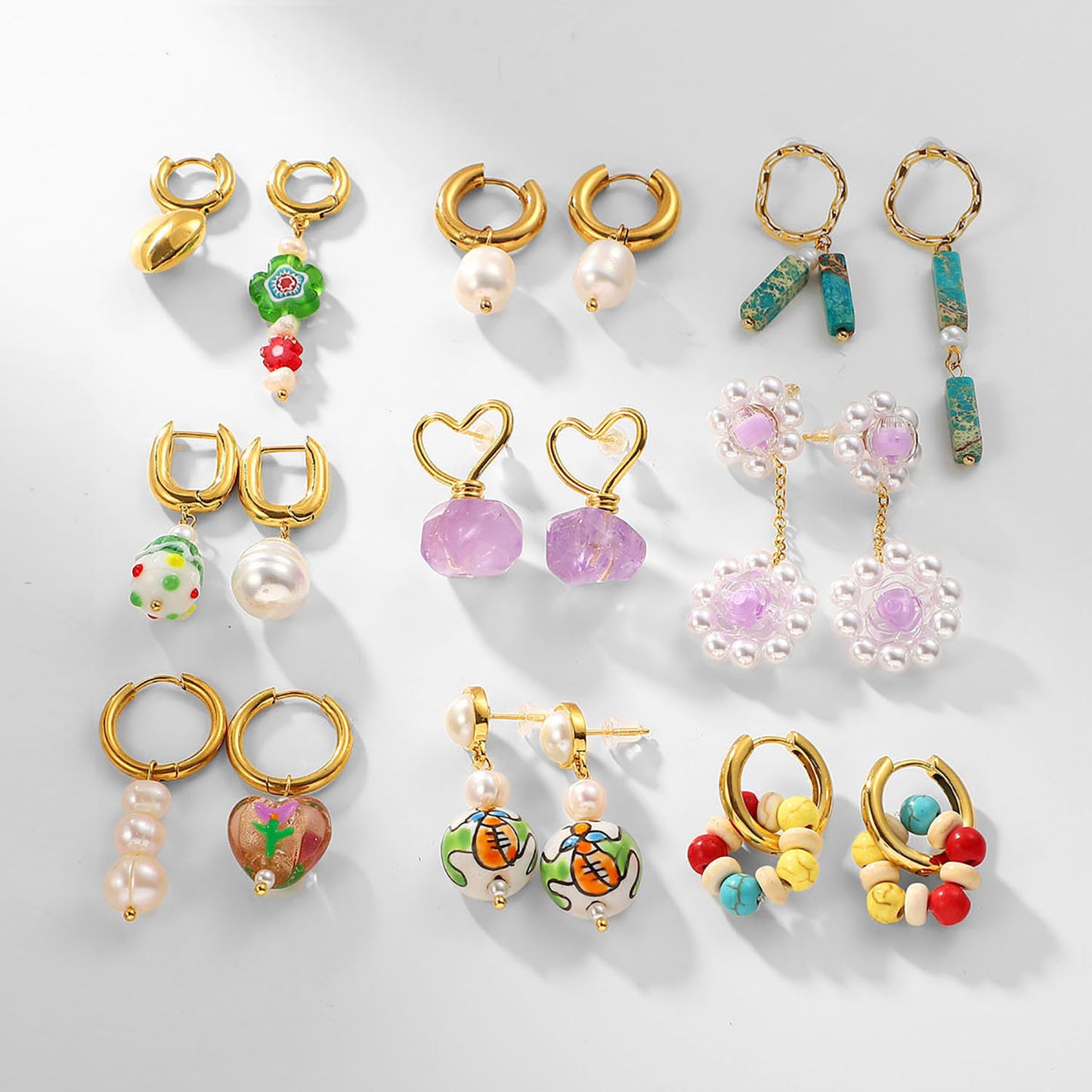 5pcs New Fashion Style 18K Gold Stainless Steel Earrings Pearl Earrings Love Pendant Earrings Women's Accessories