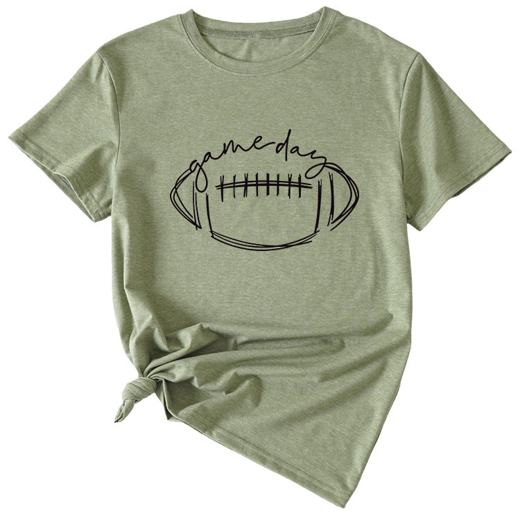 Wishgame Day Women's Casual Short Sleeve Top With Fun Rugby Pattern