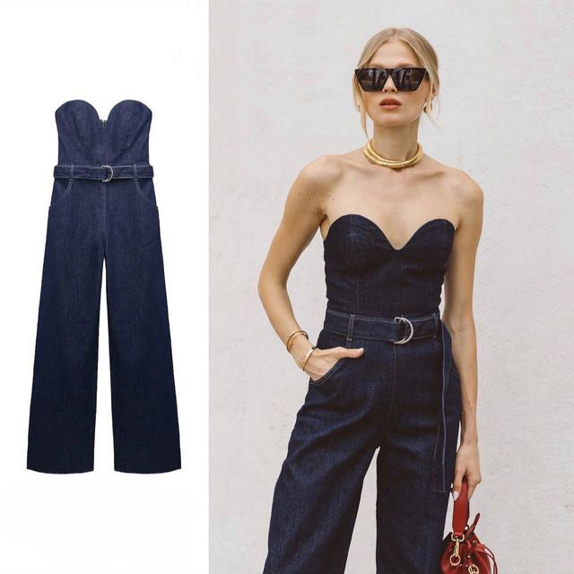 Summer Women's Urban Corset Style Denim Romper