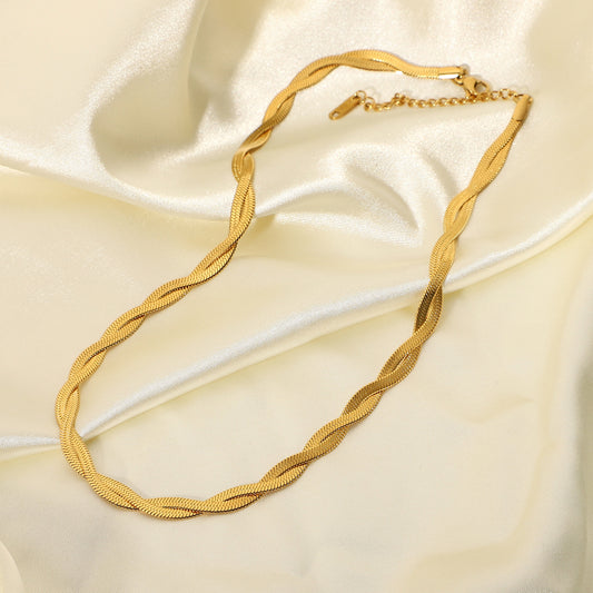 5pcs Exquisite 18K Gold-Plated Stainless Steel Necklace Titanium Steel Popular Double Cross Flat Snake Chain Necklace Jewelry Women