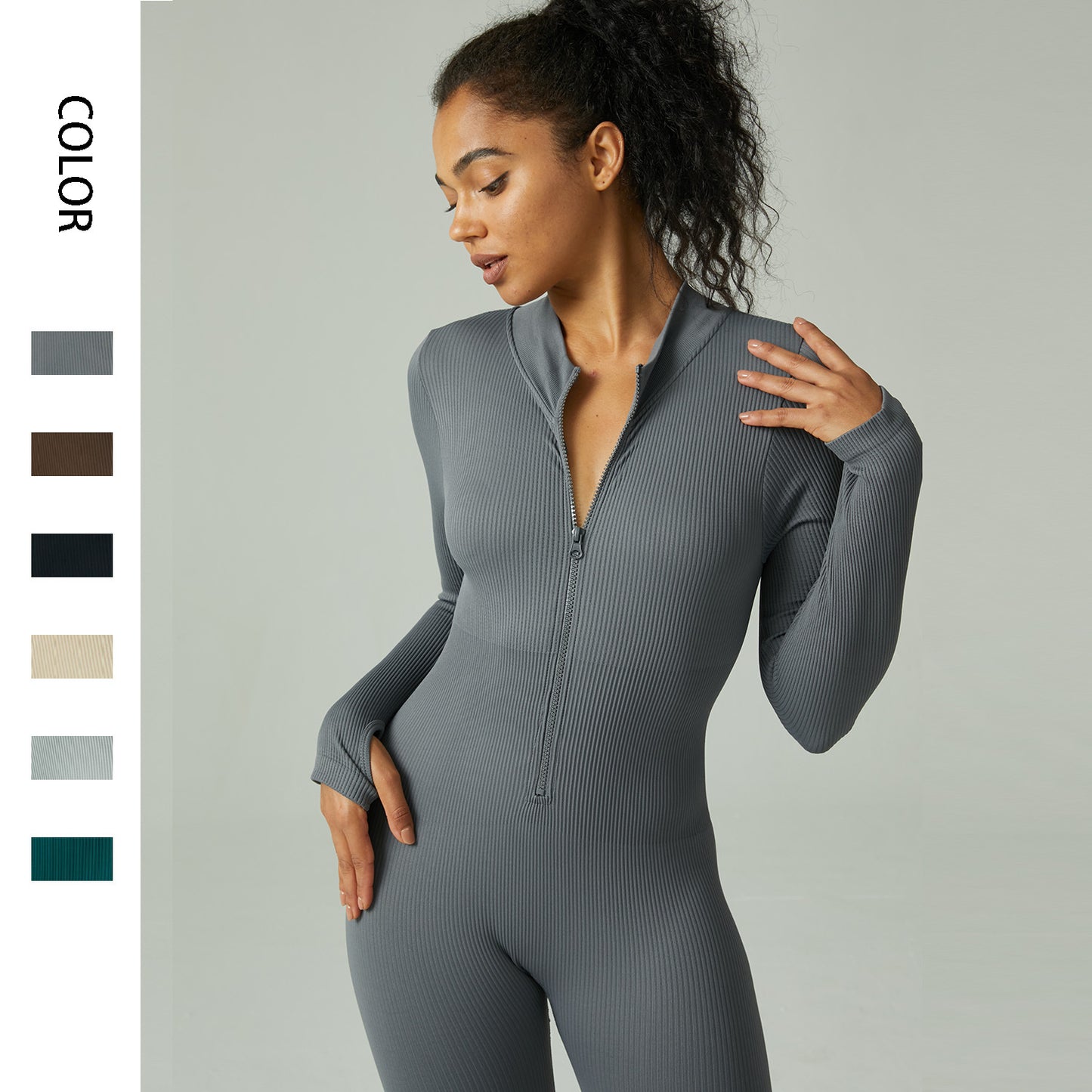 Seamless Yoga Jumpsuit Sports Fitness Jumpsuit Tight Long Sleeve Yoga Dress Women's Waist Pants