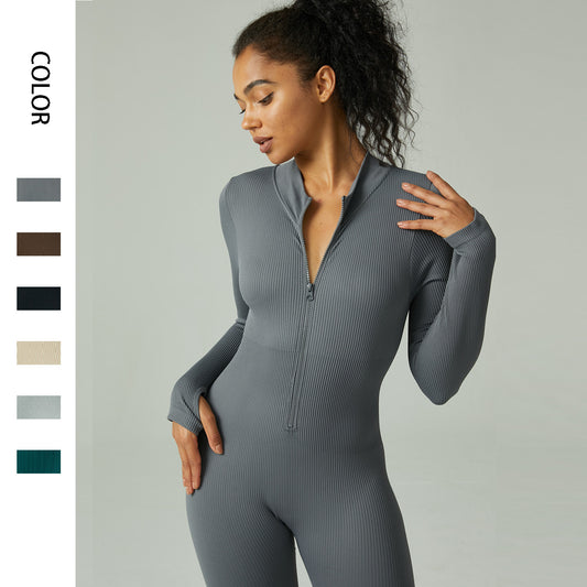 Seamless Yoga Jumpsuit Sports Fitness Jumpsuit Tight Long Sleeve Yoga Dress Women's Waist Pants