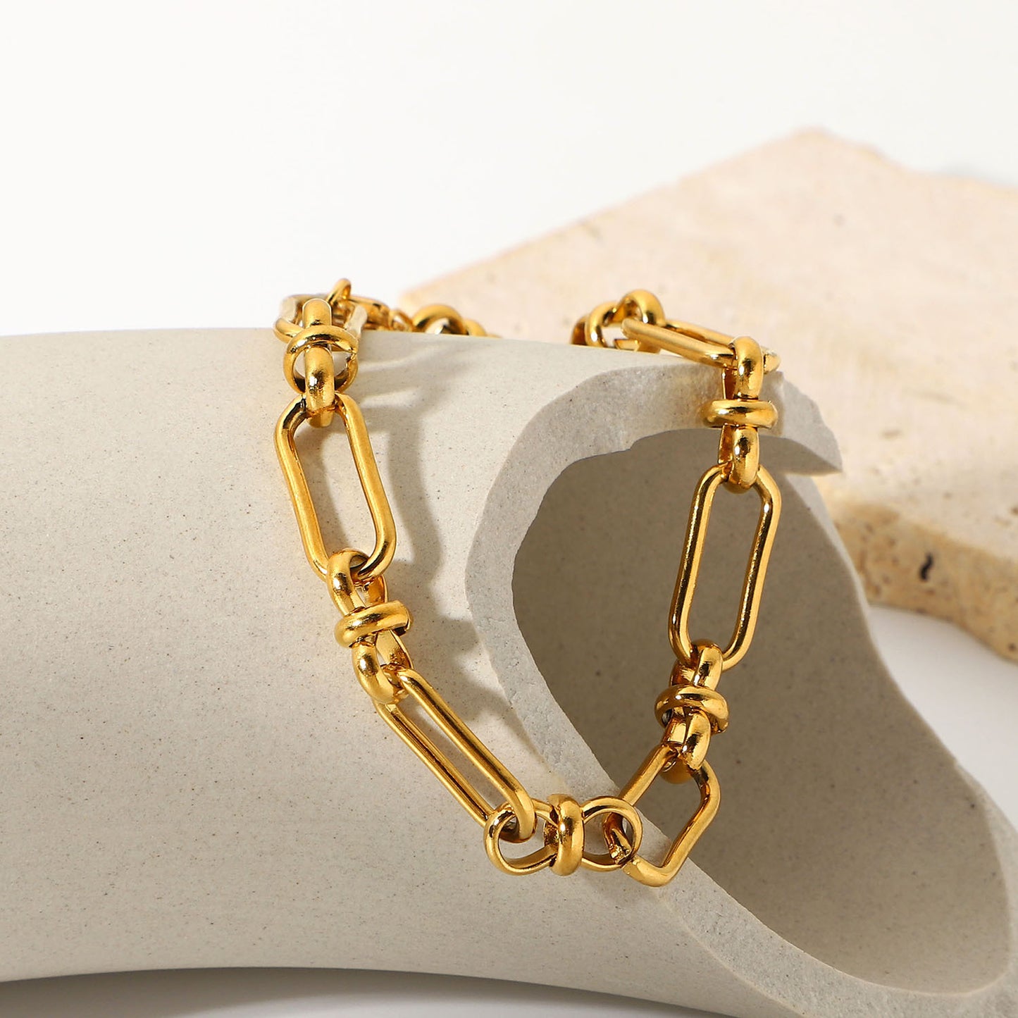 5pcs New Wide Chain Cross Buckle Bracelet Vacuum Electroplated 18K Gold Stainless Steel Hand Jewelry For Women