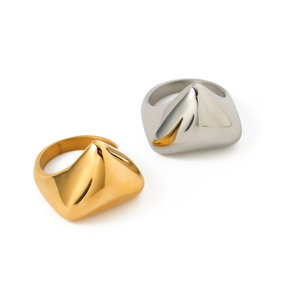 5pcs Fashion 18K Gold Stainless Steel Smooth Ring Irregular Triangle Ring No. 7 Women
