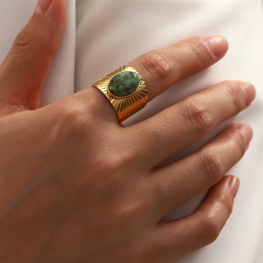 5pcs Vintage Oval African Turquoise Wide-Face Open Ring Women's Vintage High-Grade Sense Ring Accessories