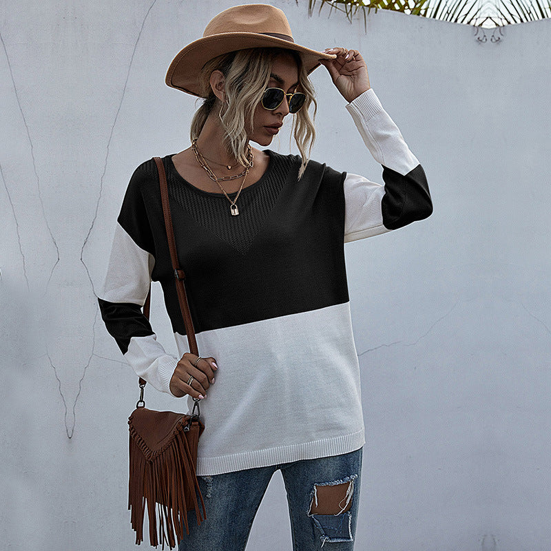 Loose Round Neck Bottom Perspective Mesh Knit Sweater Women Casual Autumn