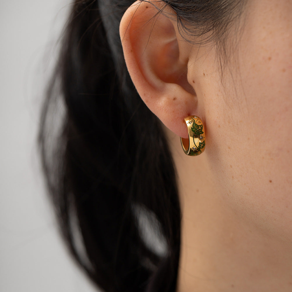 5pcs 18K Gold-Plated Stainless Steel Leaf Stud Earrings Do Not Fade Niche Design