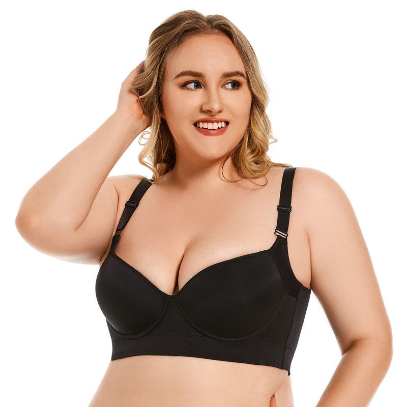 Plus-Size Smooth Sexy Underwear Women Pull Up A Pair Of Anti-Sag Underwire Bra Deep V Bra