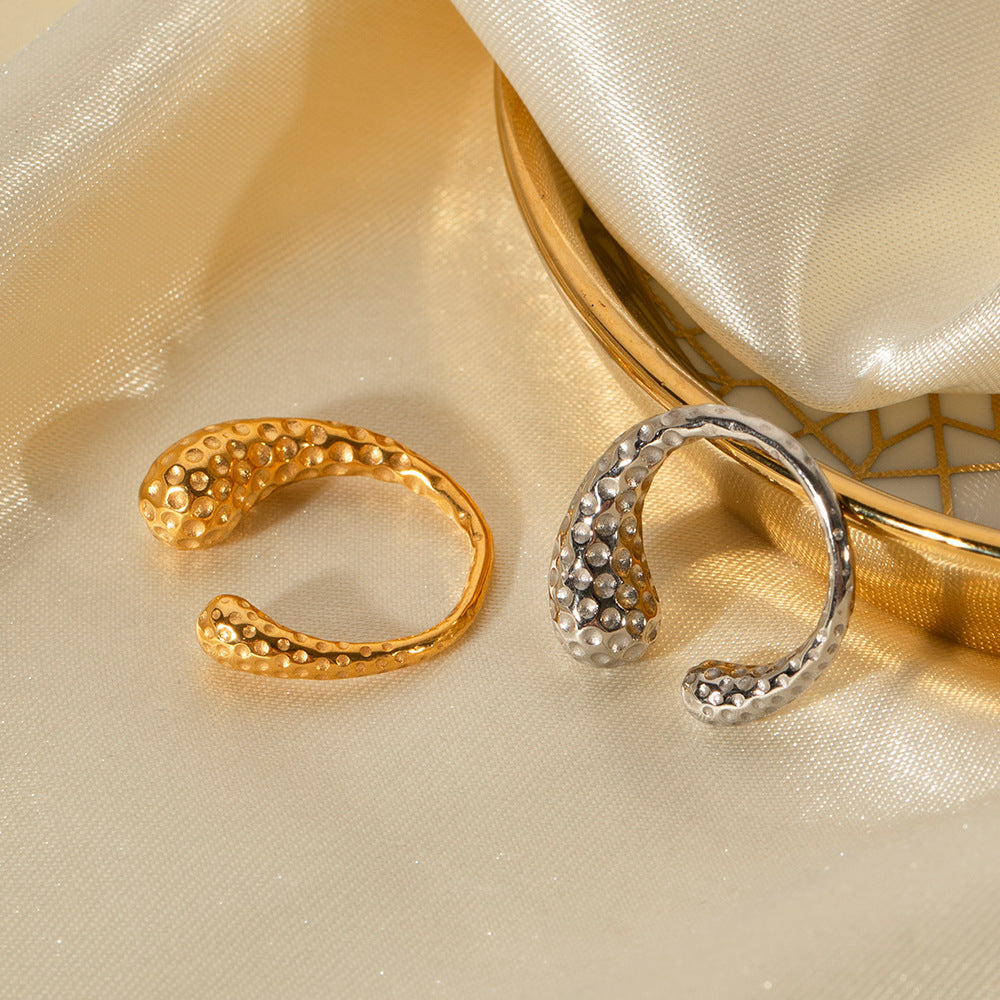 5pcs Titanium Steel Ring 18K Gold Stainless Steel Hammer Pattern Asymmetrical Open Ring Fashion Ring
