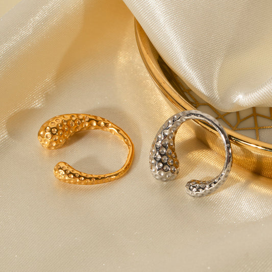 5pcs Titanium Steel Ring 18K Gold Stainless Steel Hammer Pattern Asymmetrical Open Ring Fashion Ring