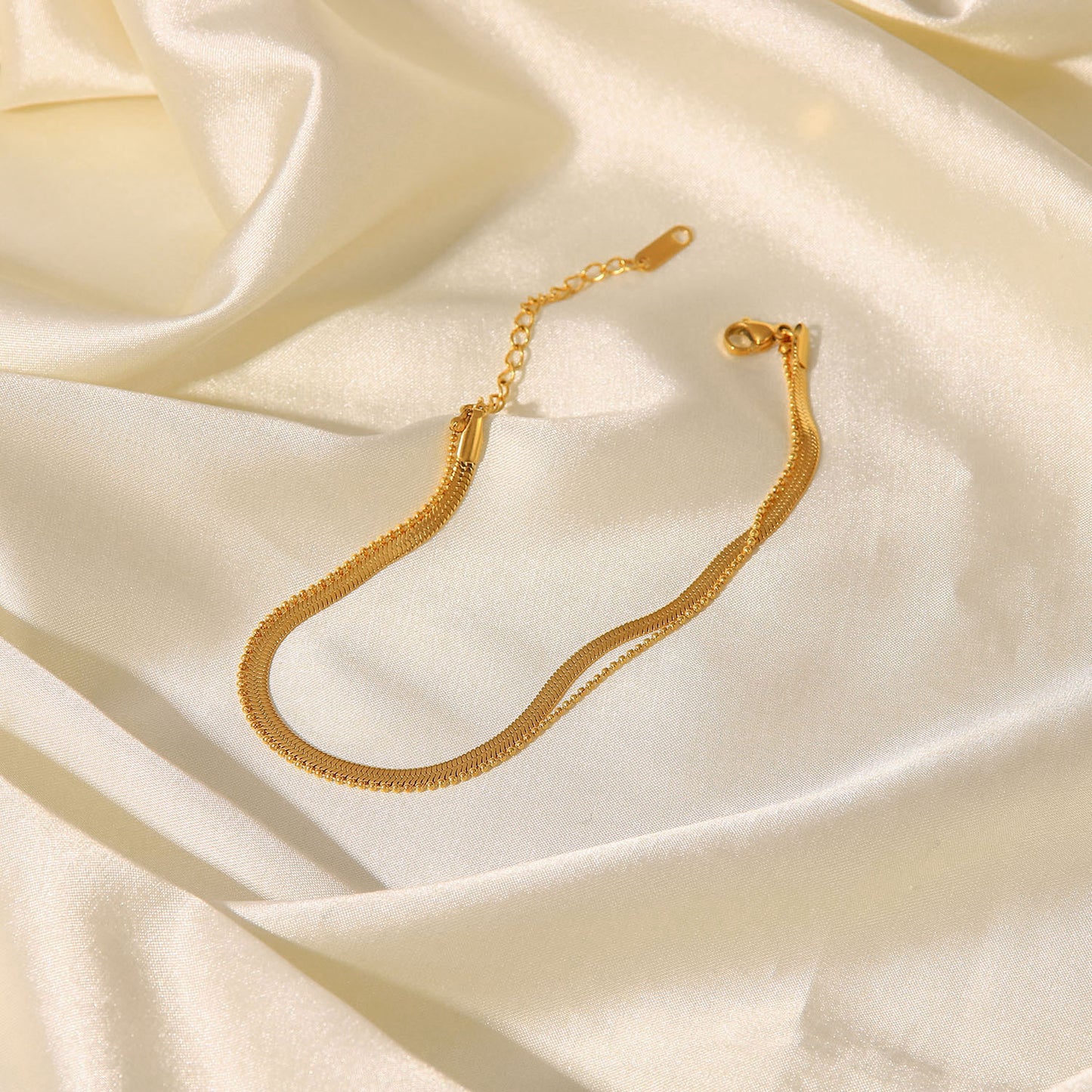 5pcs Women's New Titanium Steel Anklet 18K Gold Polished Sheet Chain Snake Chain Millet Bead Chain Double Anklet