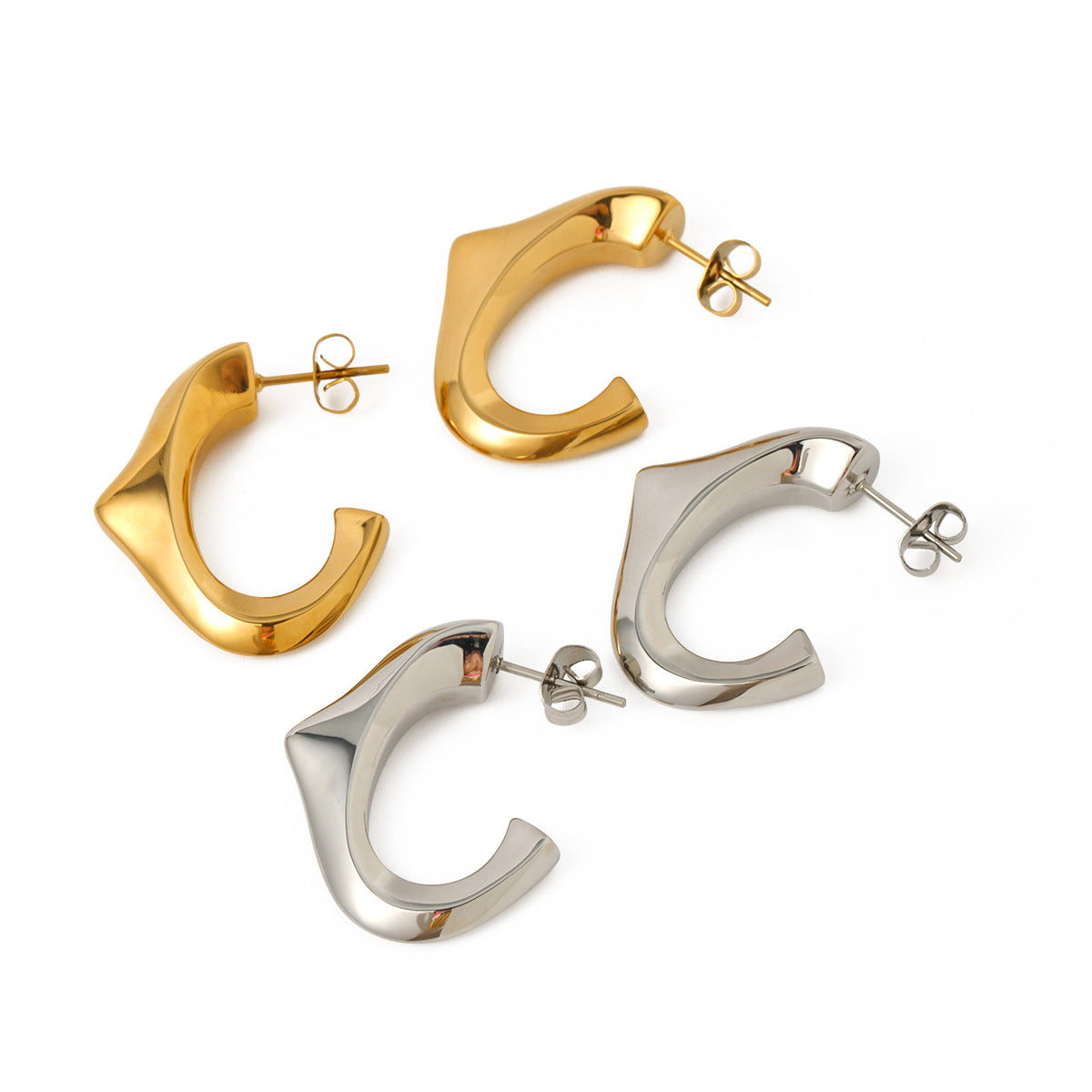 5pcs 18K Gold Stainless Steel Triangle C Earrings Earrings Temperament Female Earrings Accessories