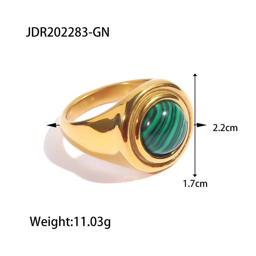 5pcs Turquoise Malachite Ring Female Gold Plated Indelible Fashion All-Match New Temperament Ring