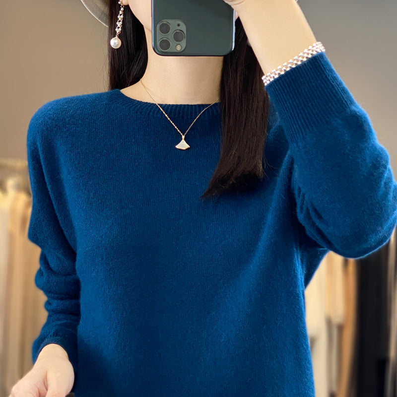 100 Pure Wool Knitwear Women's V-Neck Pullover Loose Base Shirt Autumn And Winter New Solid Color Sweater