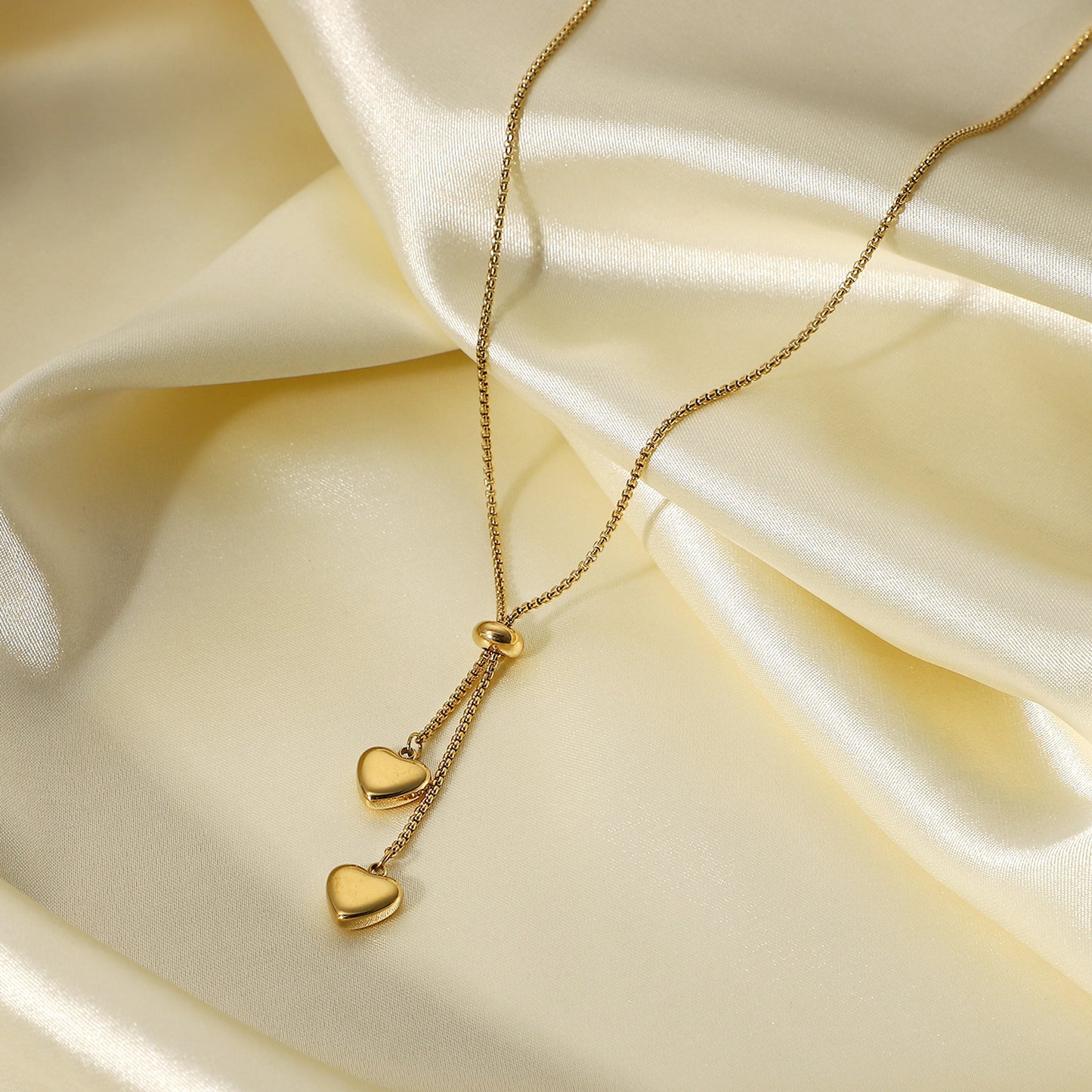 5pcs Titanium Steel Necklace 14K Gold Y-Shaped Rope Chain Two Love Pendant Necklace Women's Fashion Necklace