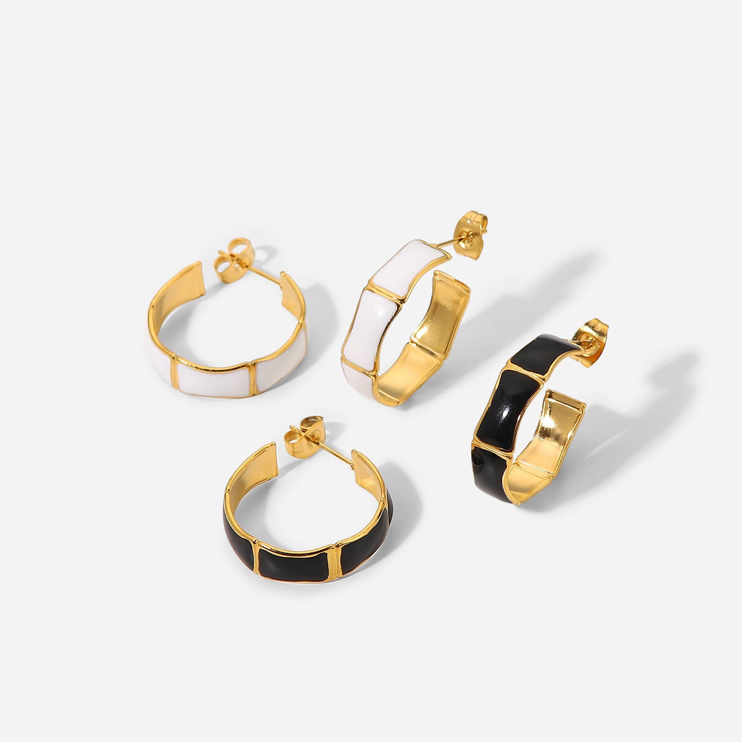 5pcs Stylish Retro Premium Earrings New 18-Karat Gold Bamboo Knuckle Stainless Steel Stud C-Shaped Drip Earrings