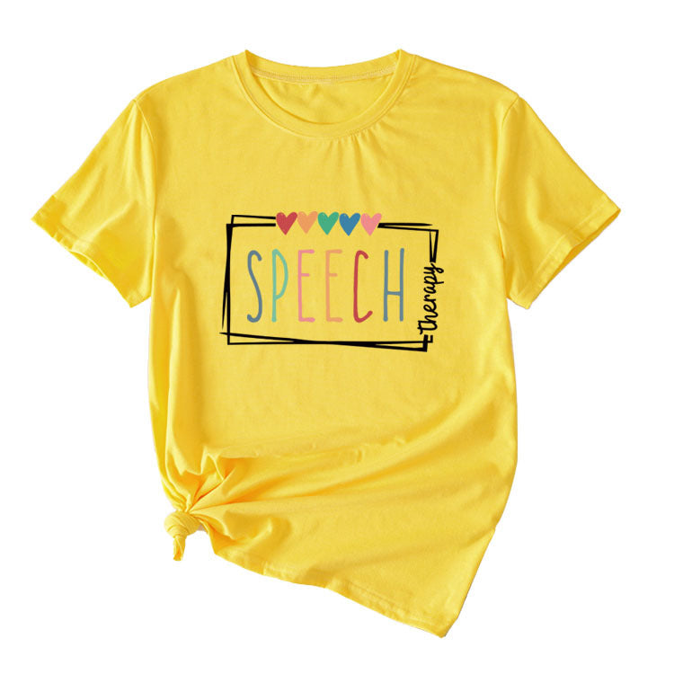 Women's Casual Crew-Neck T-Shirt Speech Therapy Loose Short Sleeves