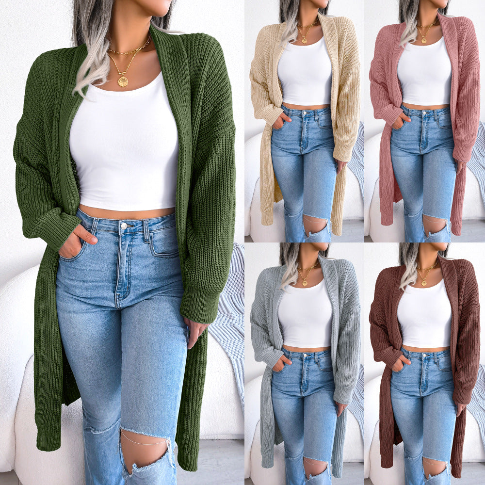 New Autumn And Winter Leisure Lapel Long Cardigan Sweater Coat  Women's Wear