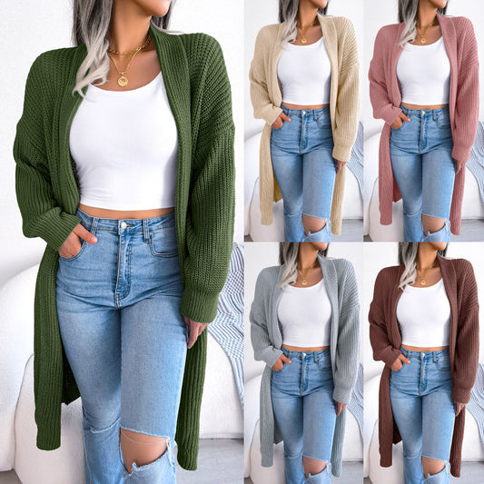 New Autumn And Winter Leisure Lapel Long Cardigan Sweater Coat  Women's Wear