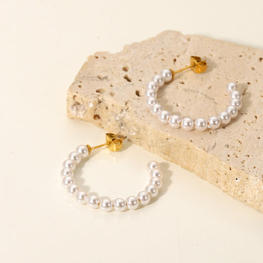 5pcs New Fashion Style Earrings 30Mm Small Rice Beads C-Shaped Earrings Women's Stud Earrings