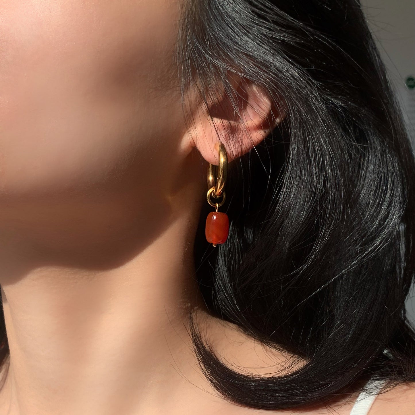 5pcs Double Gold Plated Red Stone Pendant Stainless Steel Earrings Women's Same Stud Earrings