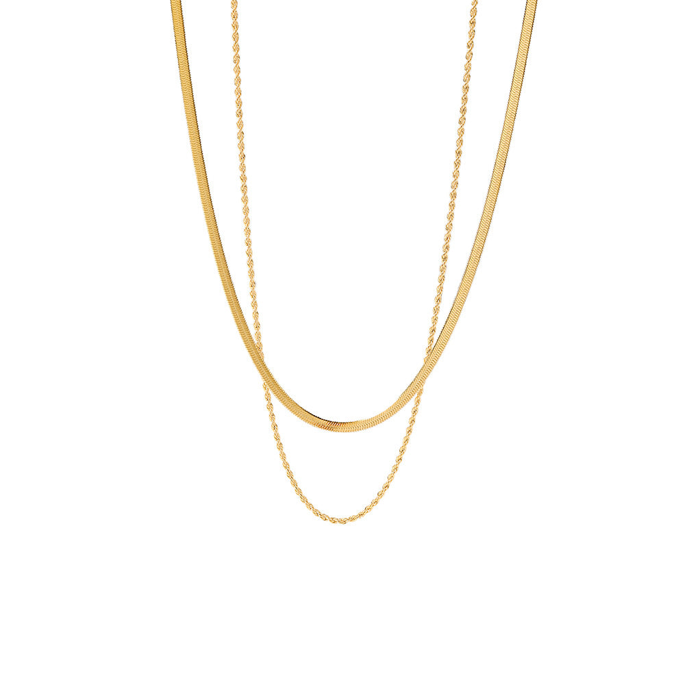 5pcs Style Classic Simple Necklace Jewelry 18K Gold Plated Sheet Chain Flat Snake Chain Twist Chain Double Necklace Collar Female